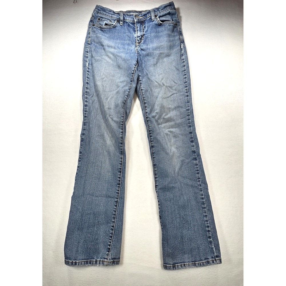 Liz Claiborne Womens 6 Long Stretch Straight Leg Jeans Medium Wash Blue Denim